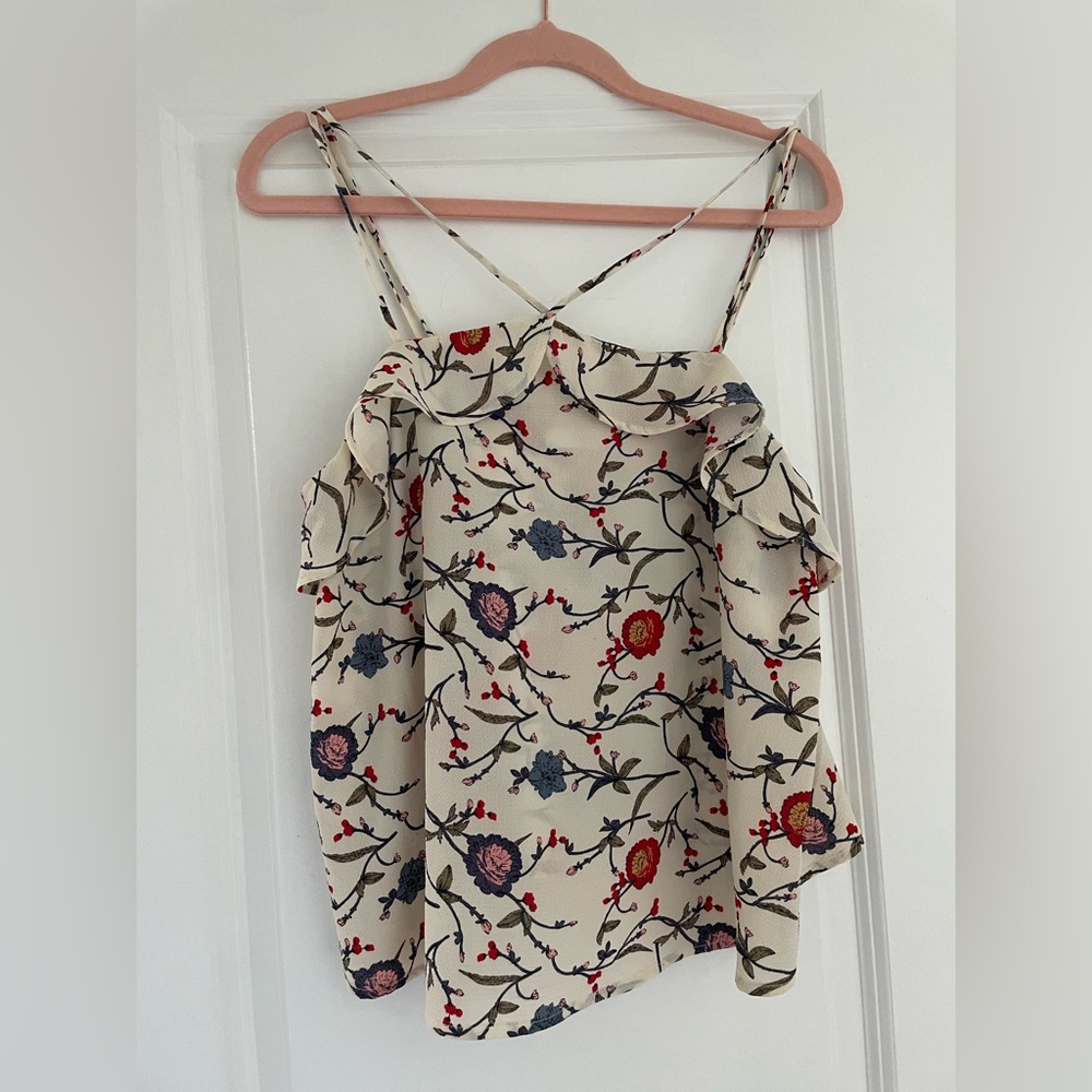 Lush Cream-Red Floral Ruffled Top - Medium - Picture 2 of 4